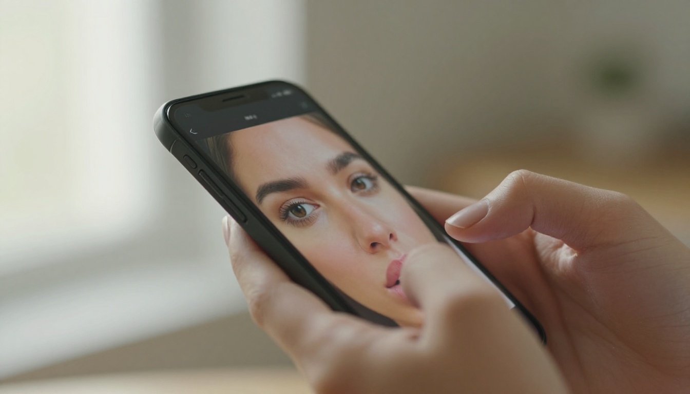 Woman swiping on a dating app with a curious expression