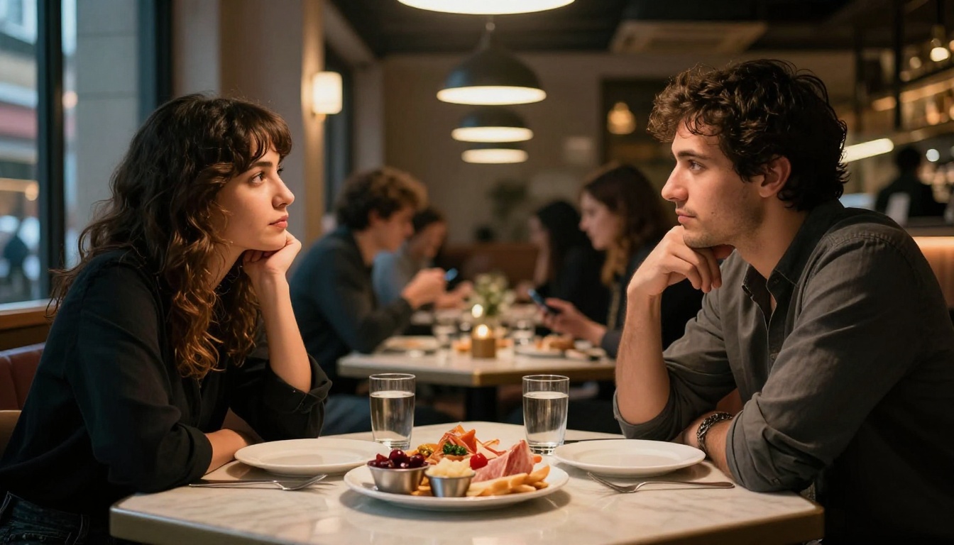 Awkward first date at a stylish restaurant