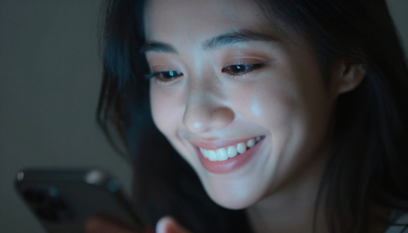 Close-up portrait lit by phone screen glow