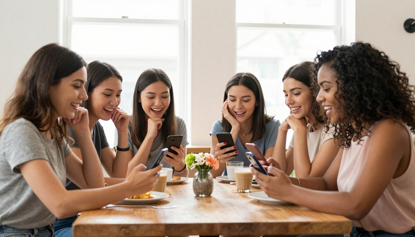 Diverse group of women at brunch talking about dating
