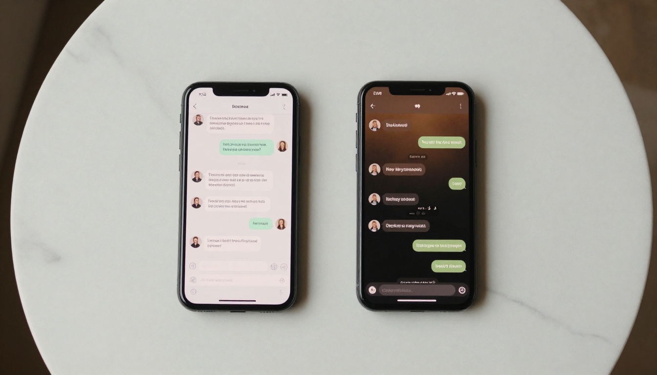 Side by side phone comparison - dating app vs AI chat