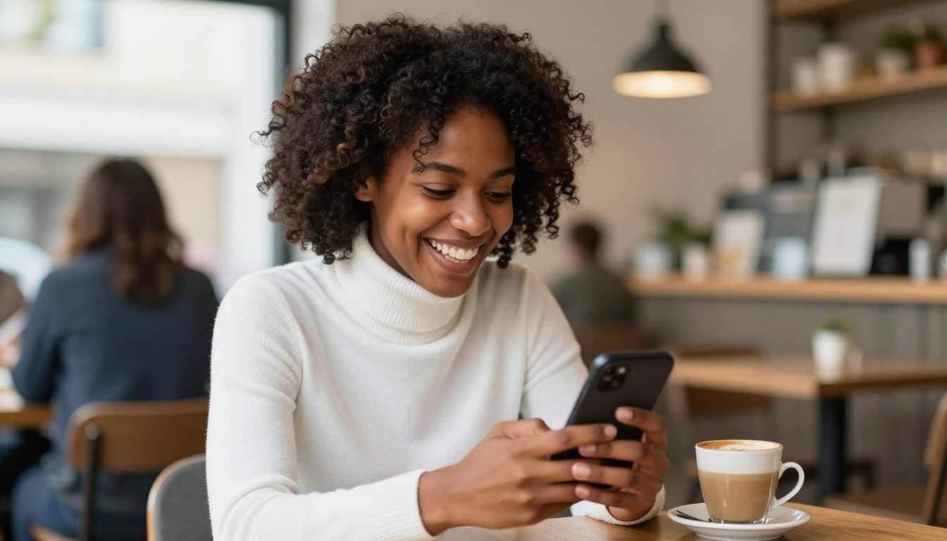Joyful woman experiencing real AI connection