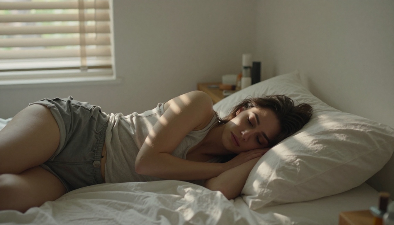 Woman lying on bed with emotional exhaustion