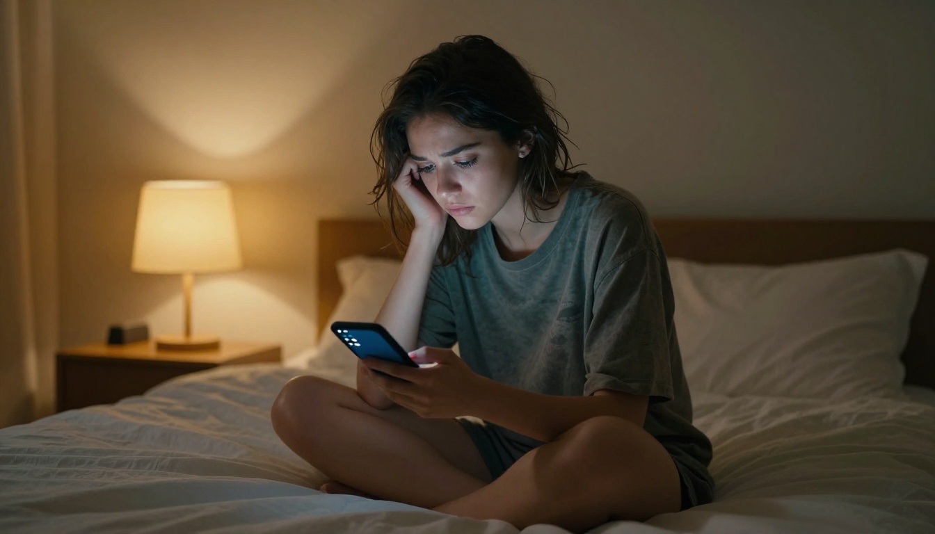 Woman staring at empty inbox on her phone
