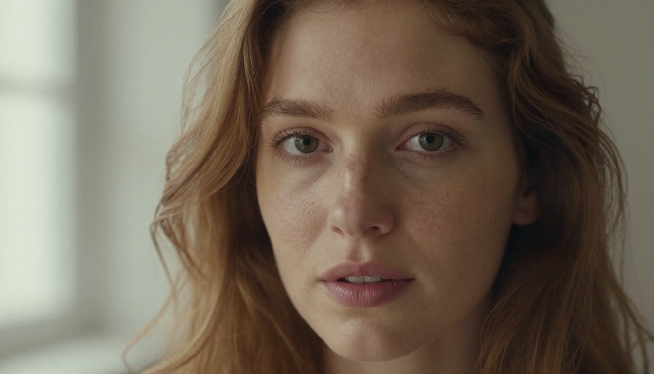 European woman close-up portrait with emotional warmth and openness