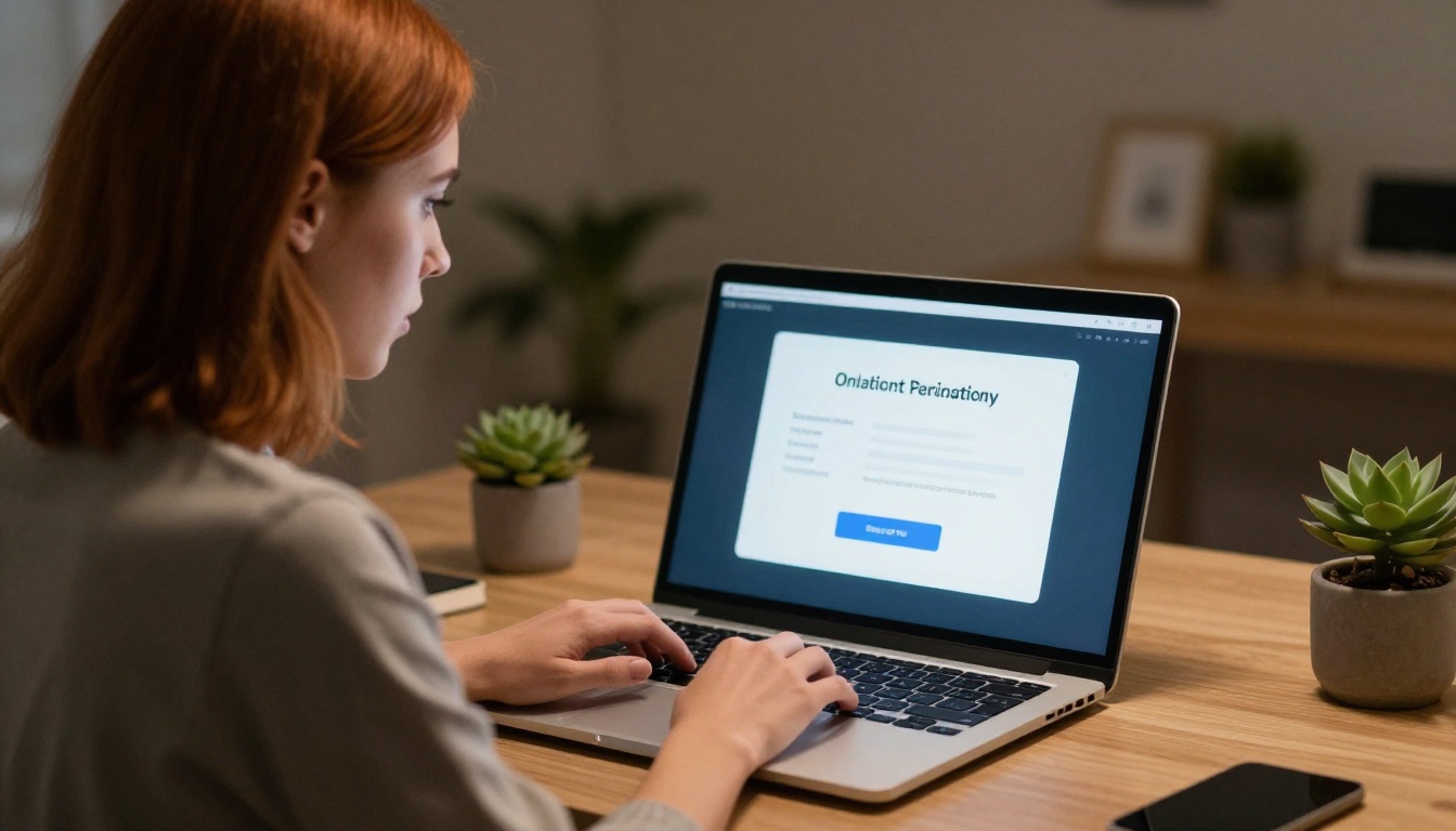 concerned woman looking at laptop privacy alert
