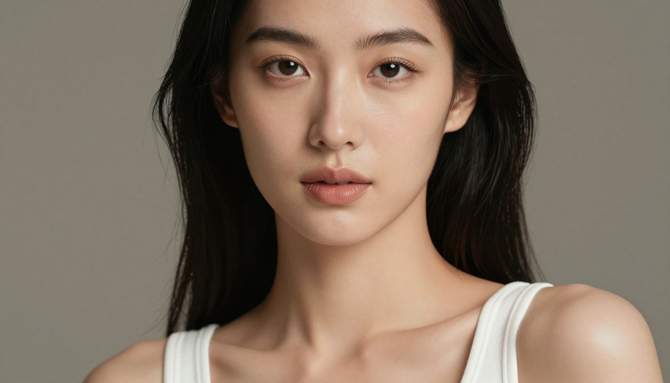 Close-up portrait of a beautiful East Asian woman with natural magnetic expression