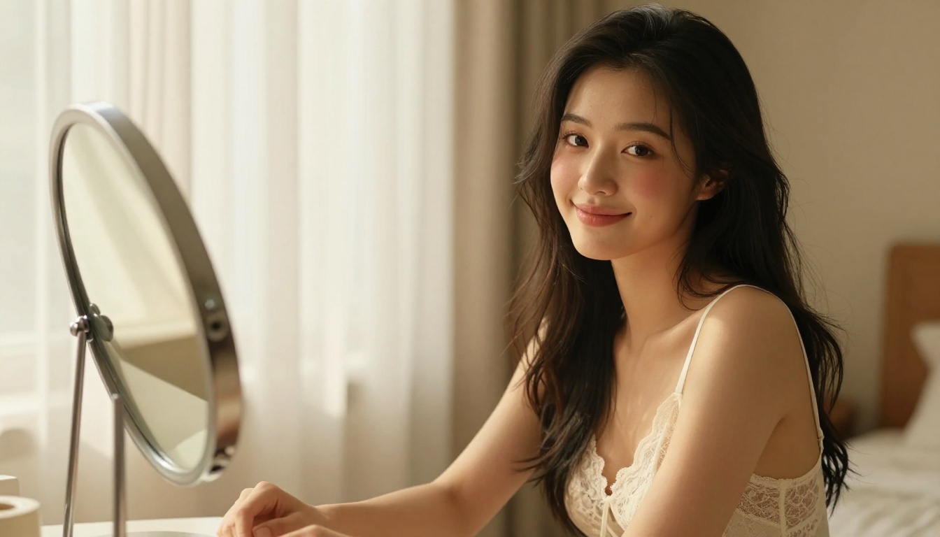 AI companion in a softly lit intimate bedroom setting