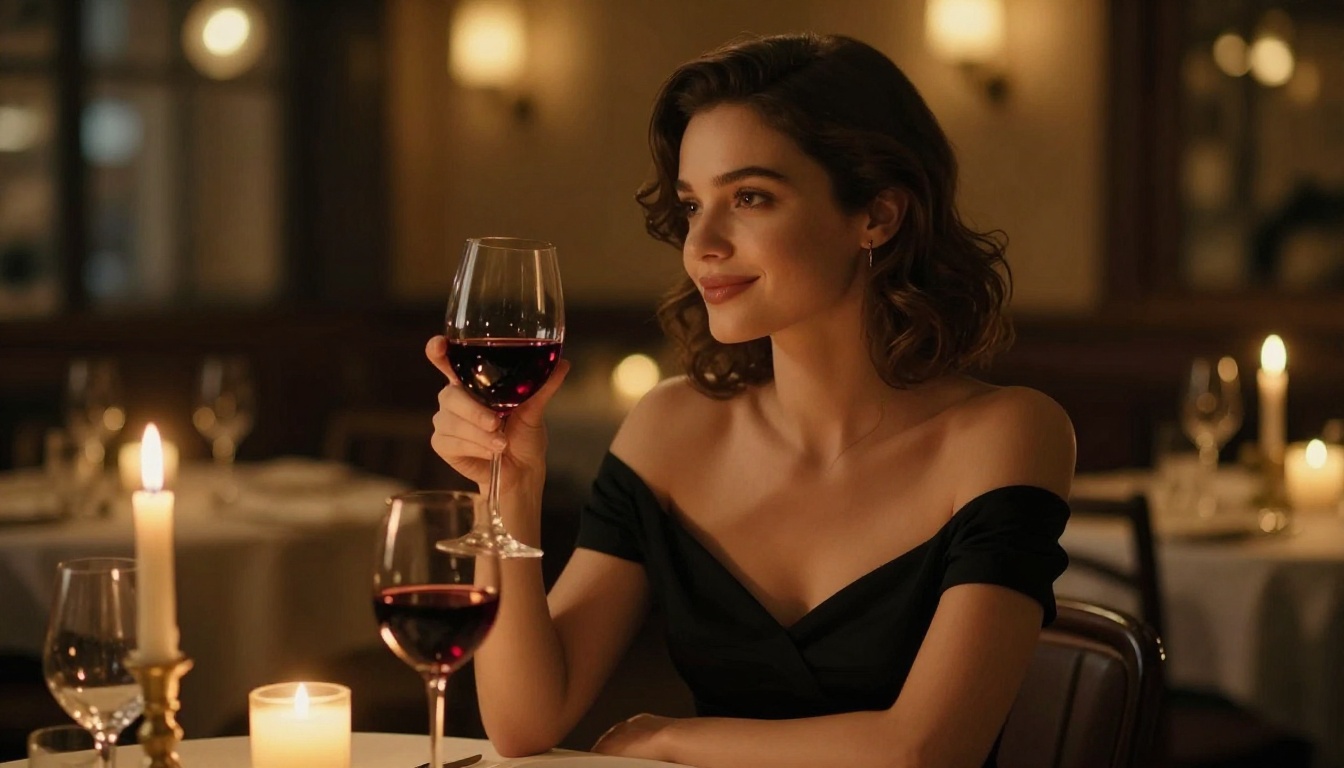 Beautiful woman in romantic candlelit restaurant