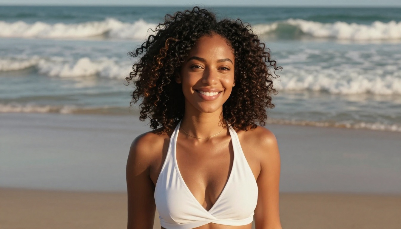 African American woman beach natural lifestyle portrait