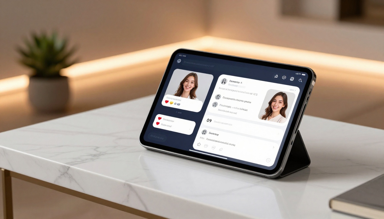 AI companion chat interface on a glowing smartphone on a marble desk