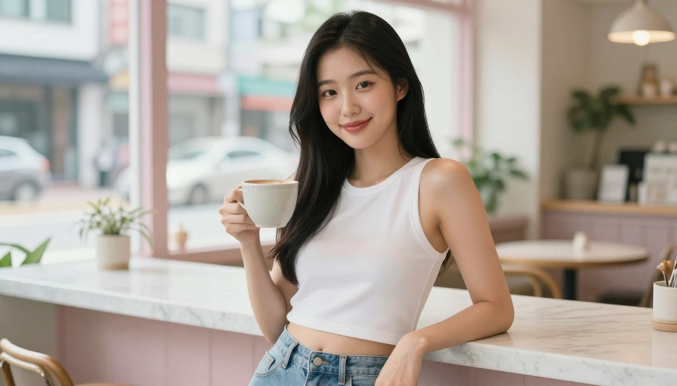 Korean companion portrait in cafe setting