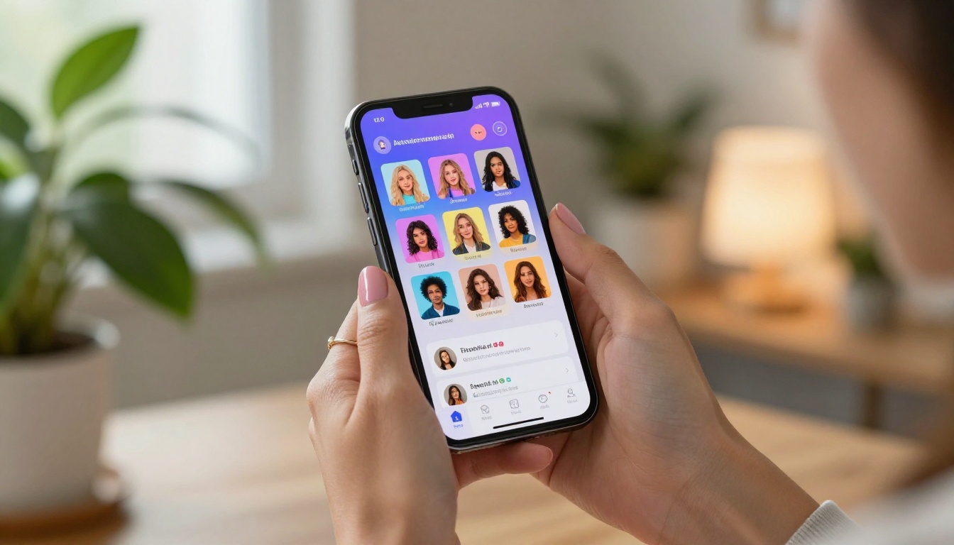 Hands holding smartphone with AI app interface