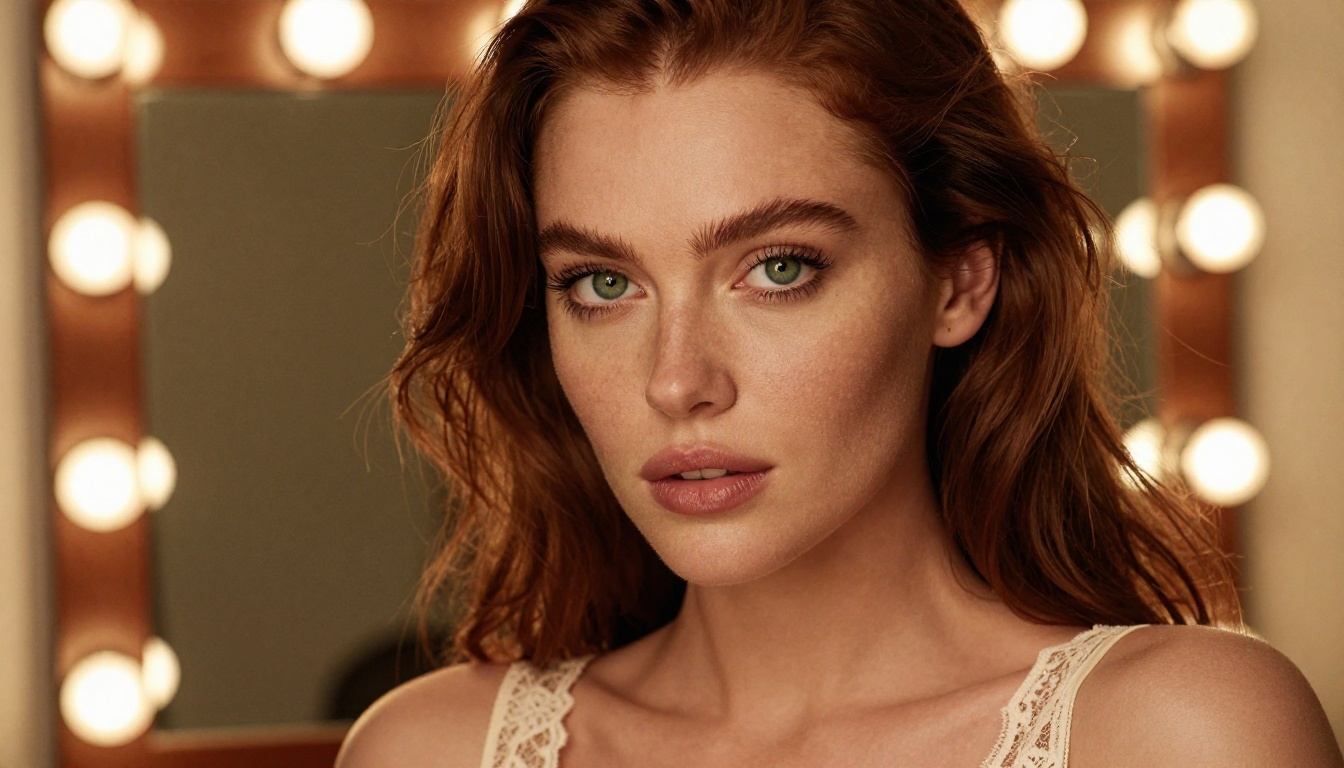 Close-up beauty portrait of European woman with auburn hair