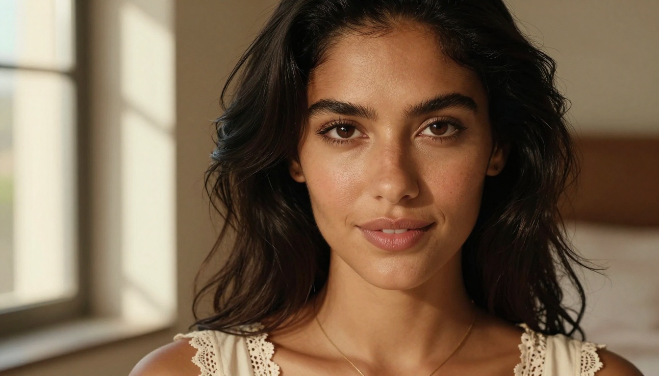 Stunning Latina woman close-up portrait natural side lighting