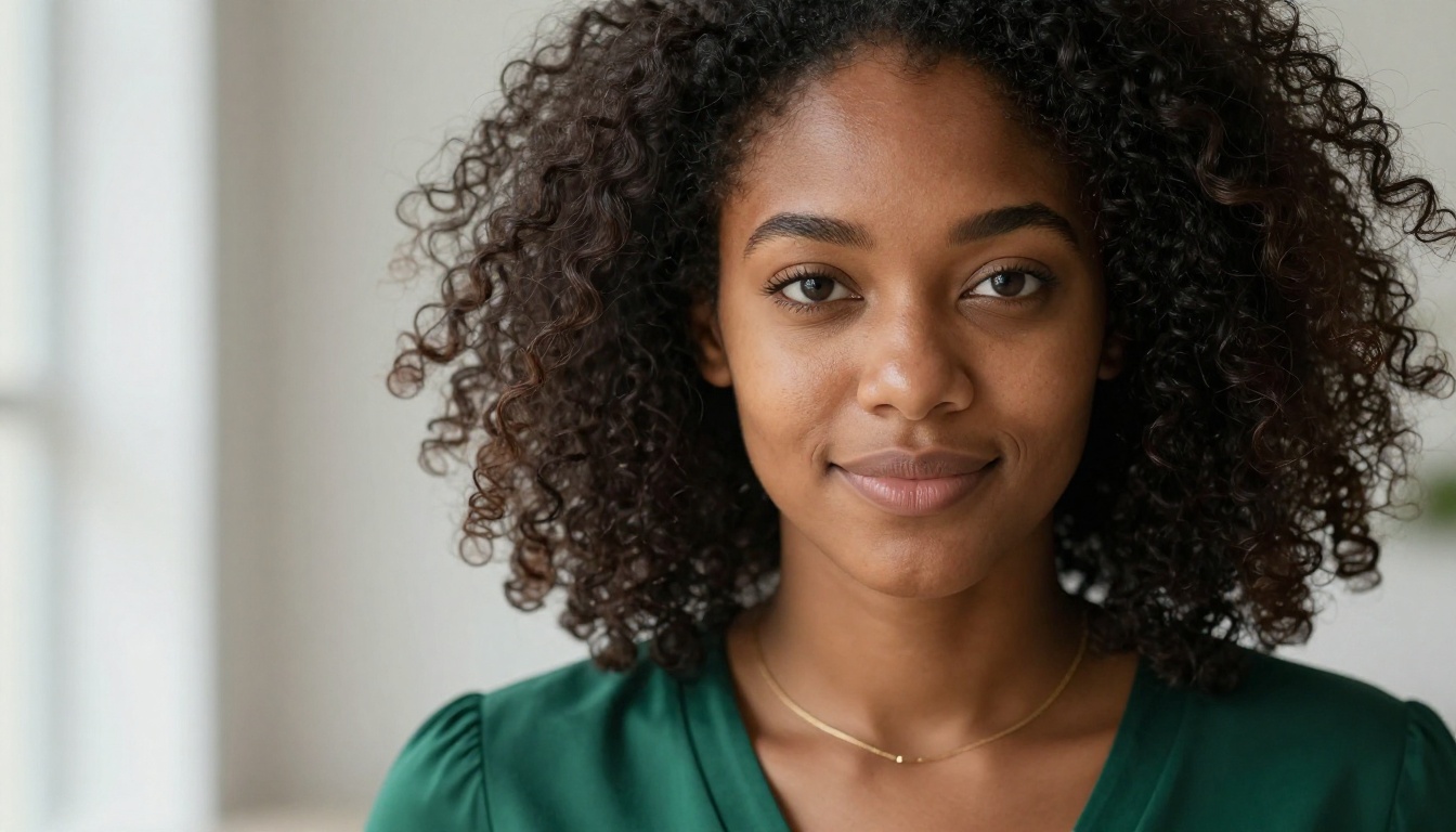 African American woman with natural hair in warm window light