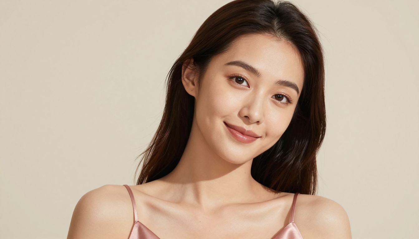 Asian woman close-up portrait, Rembrandt lighting, silk camisole, shallow depth of field