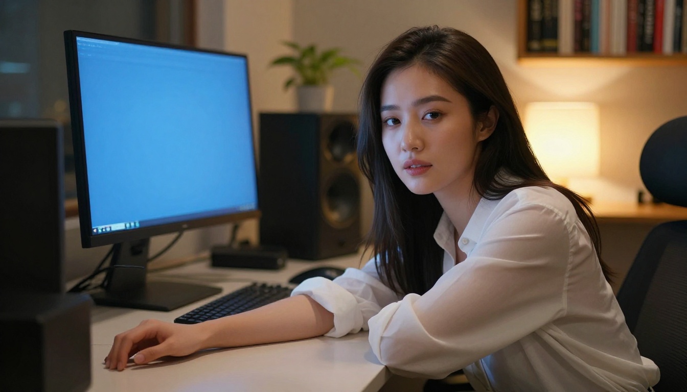 AI model in a studio with dual lighting creating a sensual professional atmosphere