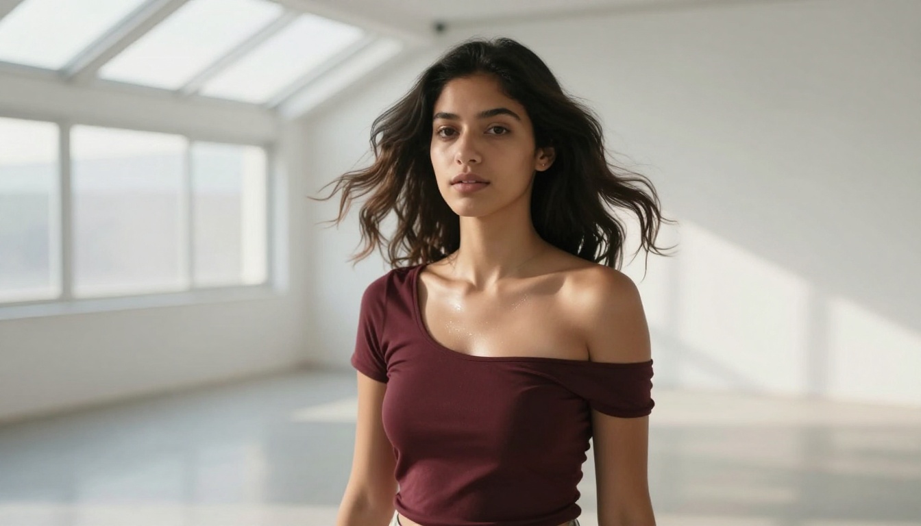 Realistic AI video generation with beautiful woman in studio