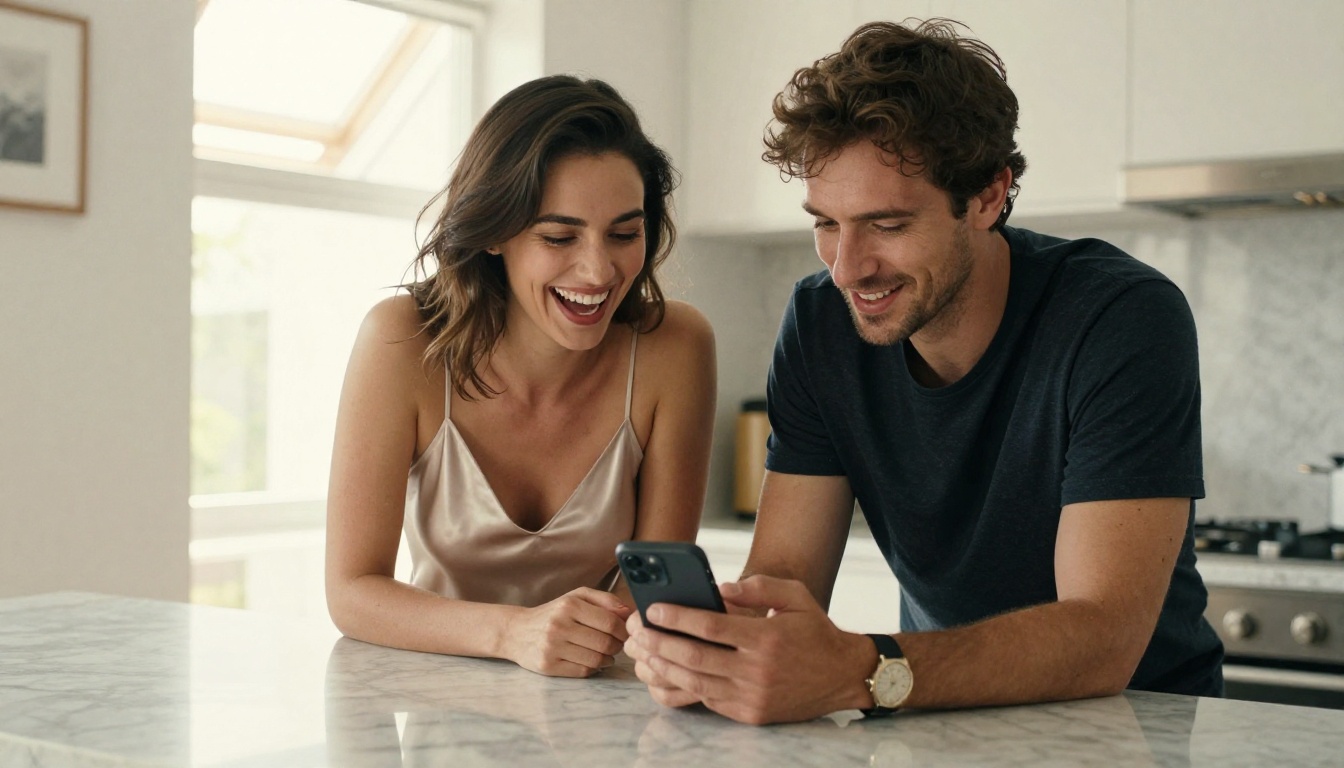 Couple sharing a joyful moment together in the kitchen