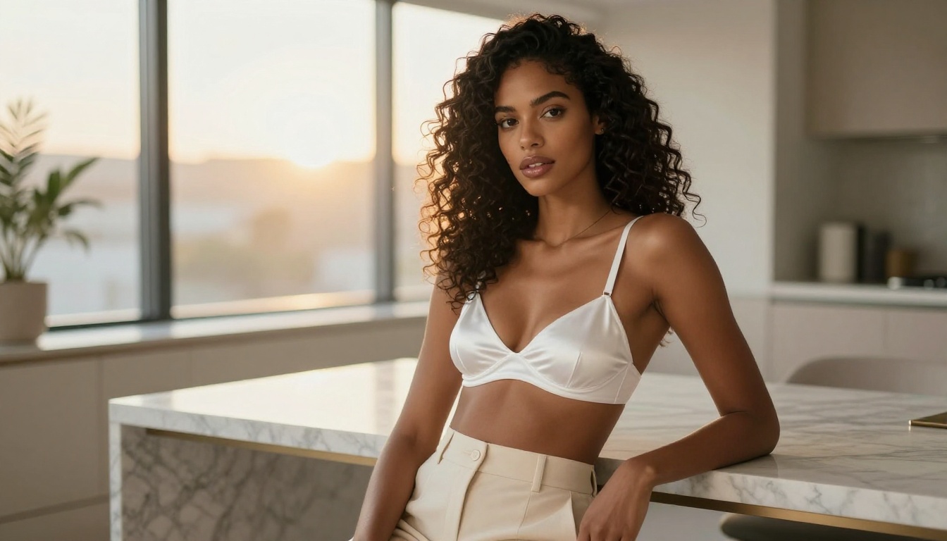 Confident Latina AI companion in editorial setting