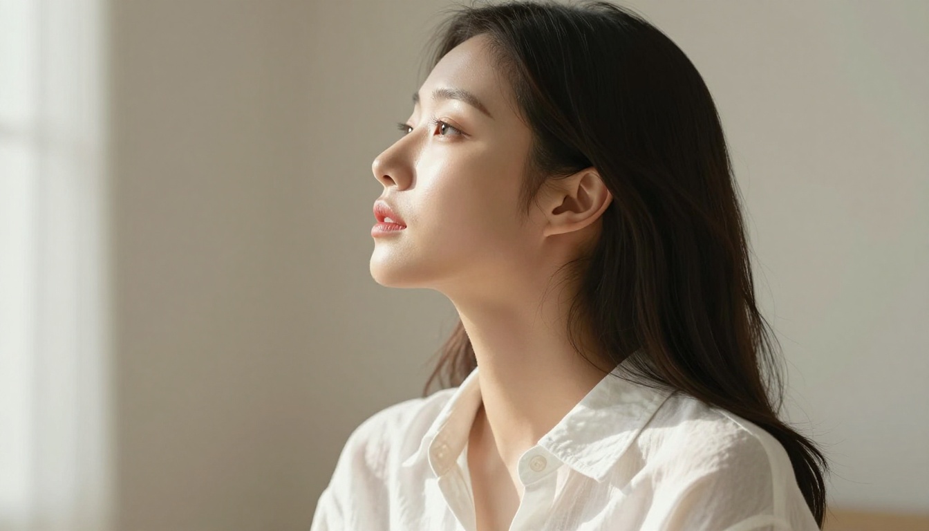 Korean companion in profile with soft natural window light