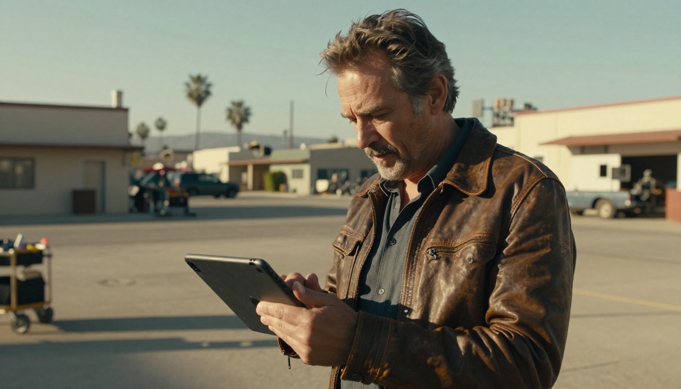 A Hollywood film director reviewing AI-generated movie frames on set A Hollywood film director reviewing AI-generated movie frames on set