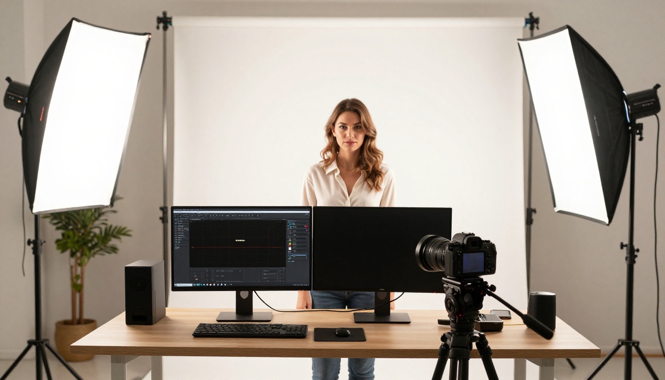 Professional studio setup with camera equipment and softbox lighting