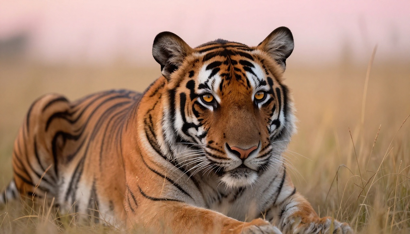 Bengal tiger fur whiskers dawn savanna grass telephoto bokeh wildlife Bengal tiger fur whiskers dawn savanna grass telephoto bokeh wildlife