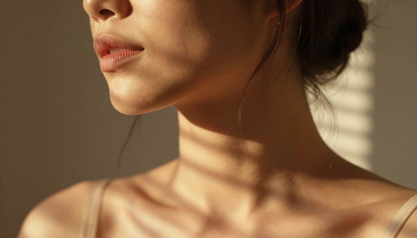 Woman's face in dramatic golden light through Venetian blinds, shallow depth of field portrait