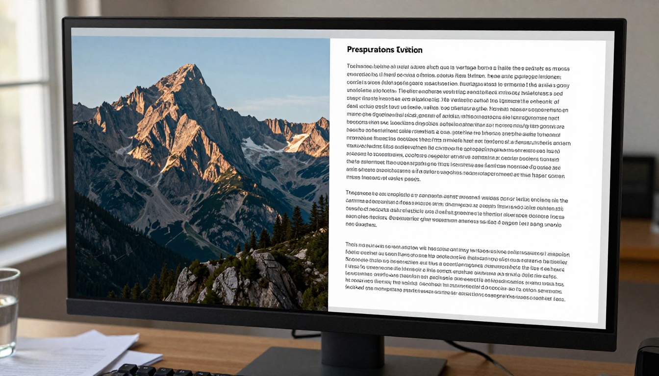 Close-up monitor showing AI video frame on left and AI text output on right