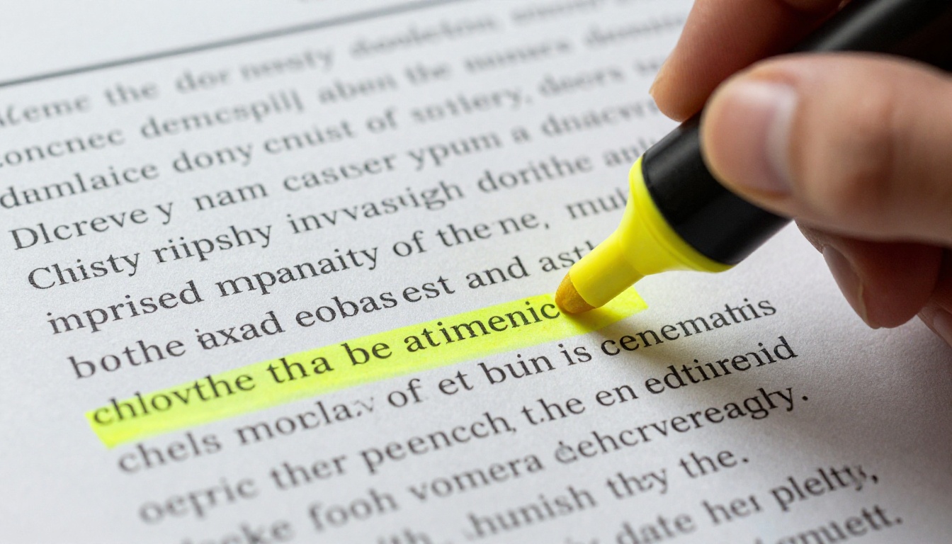 Researcher highlighting a printed AI policy document with a yellow marker Researcher highlighting a printed AI policy document with a yellow marker