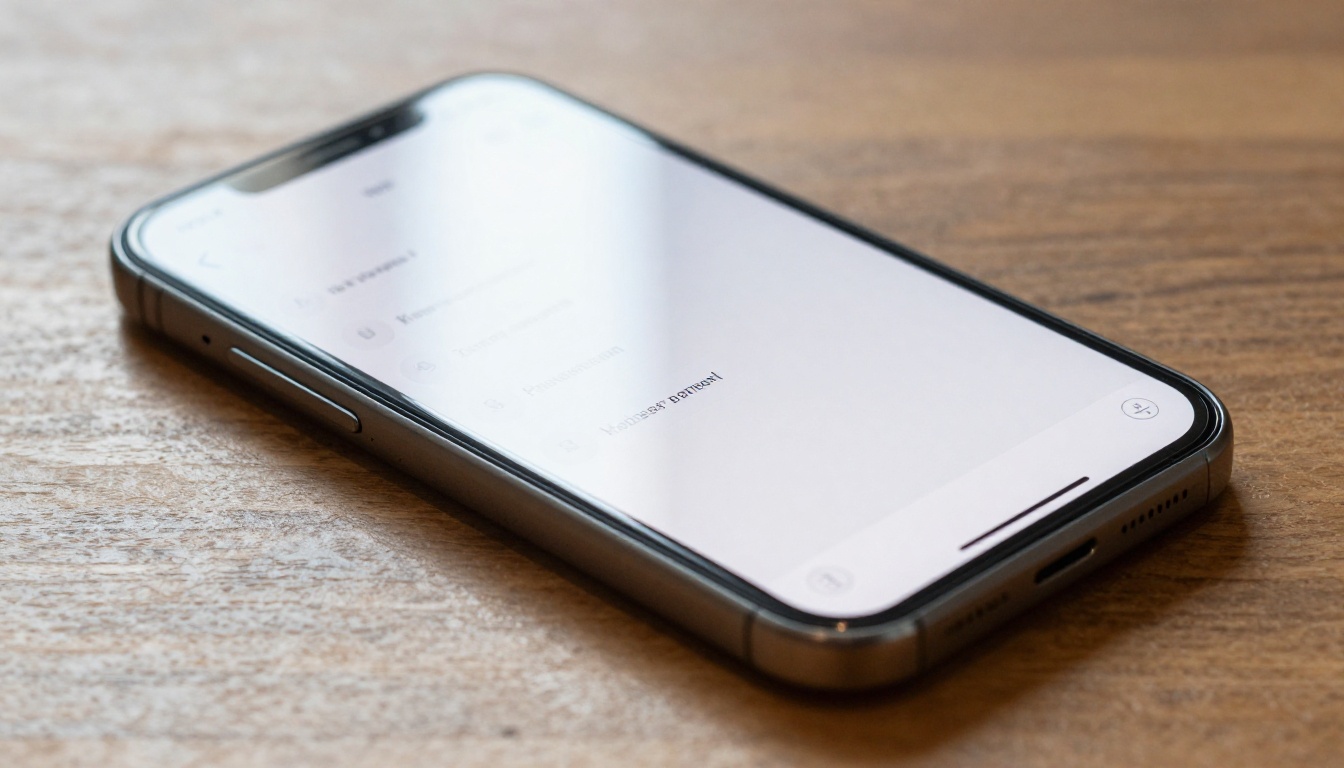 Smartphone on wooden desk showing clean chat interface