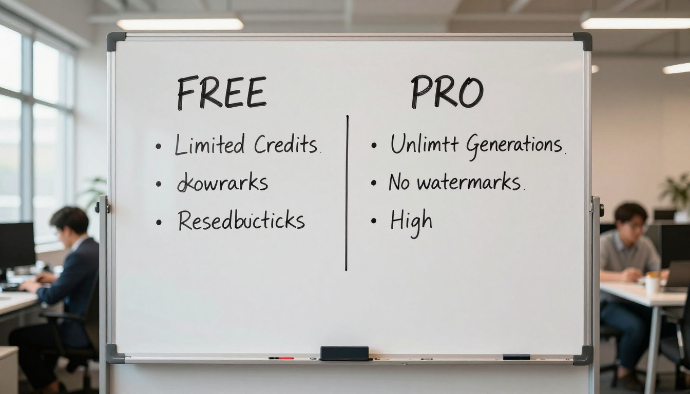 Office whiteboard showing a free vs pro comparison chart Office whiteboard showing a free vs pro comparison chart