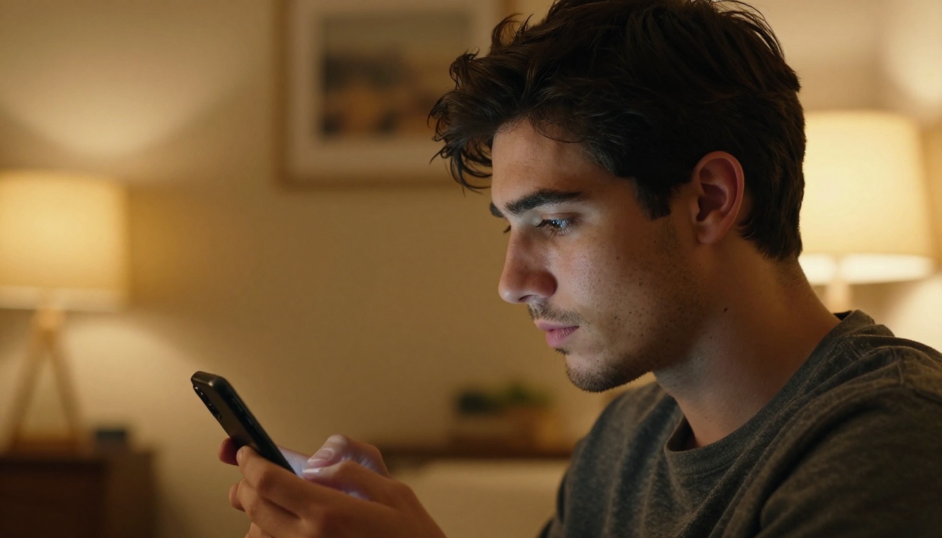 Man in profile looking at smartphone
