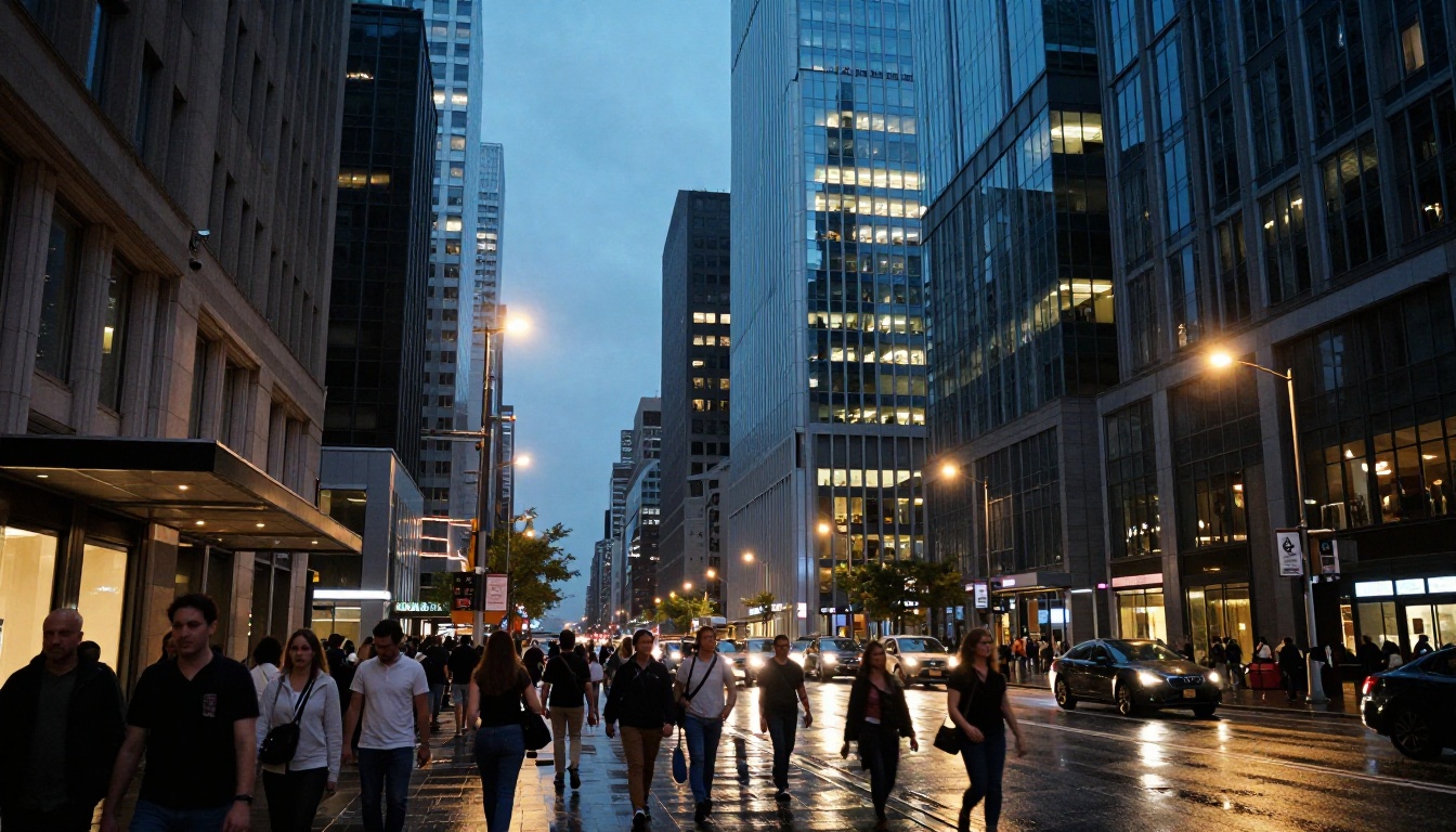 Cinematic wide shot of city street at dusk showing AI video quality on real-world scenes