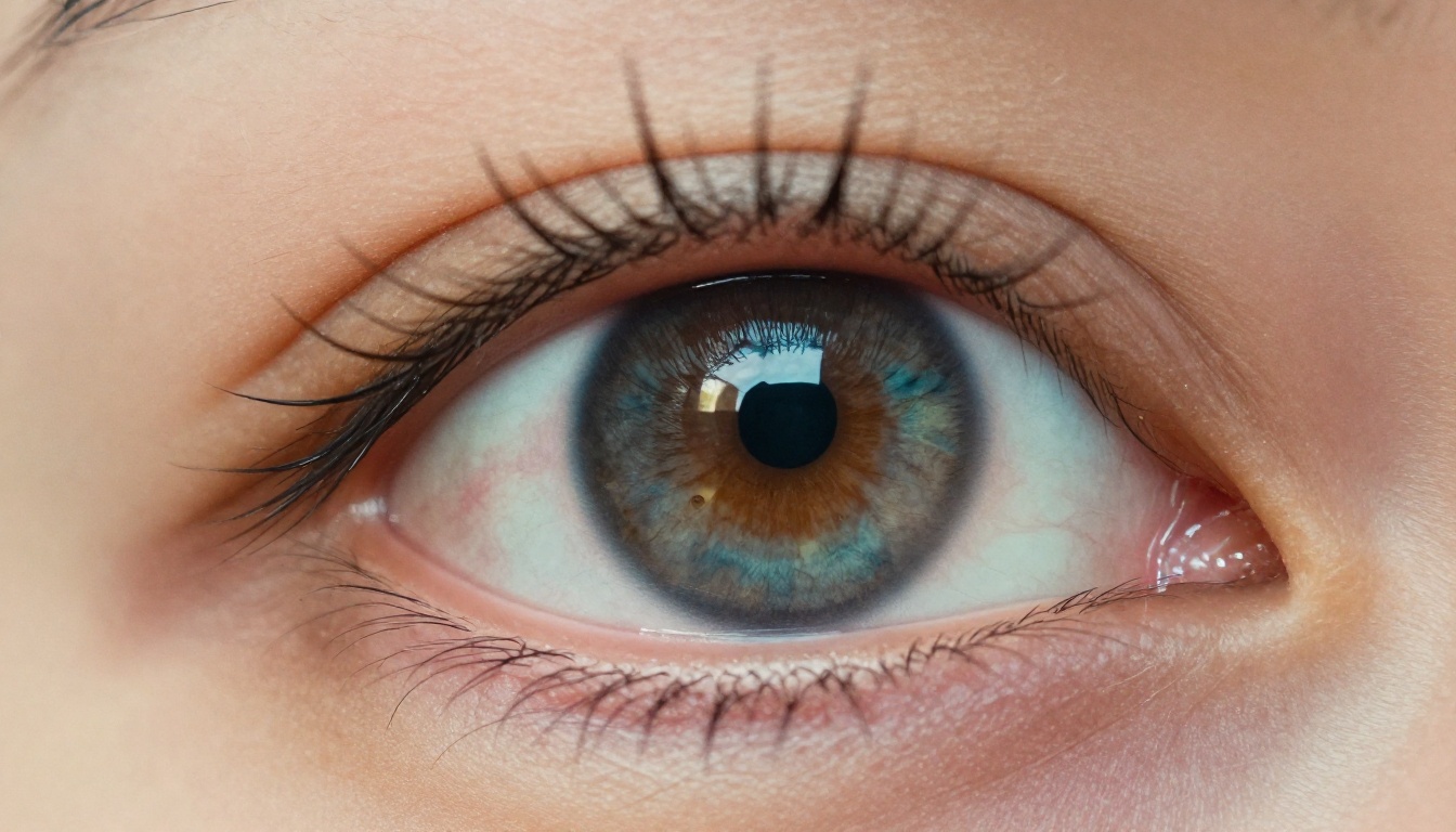 Extreme close-up of a human eye reflecting vivid video colors from a monitor screen