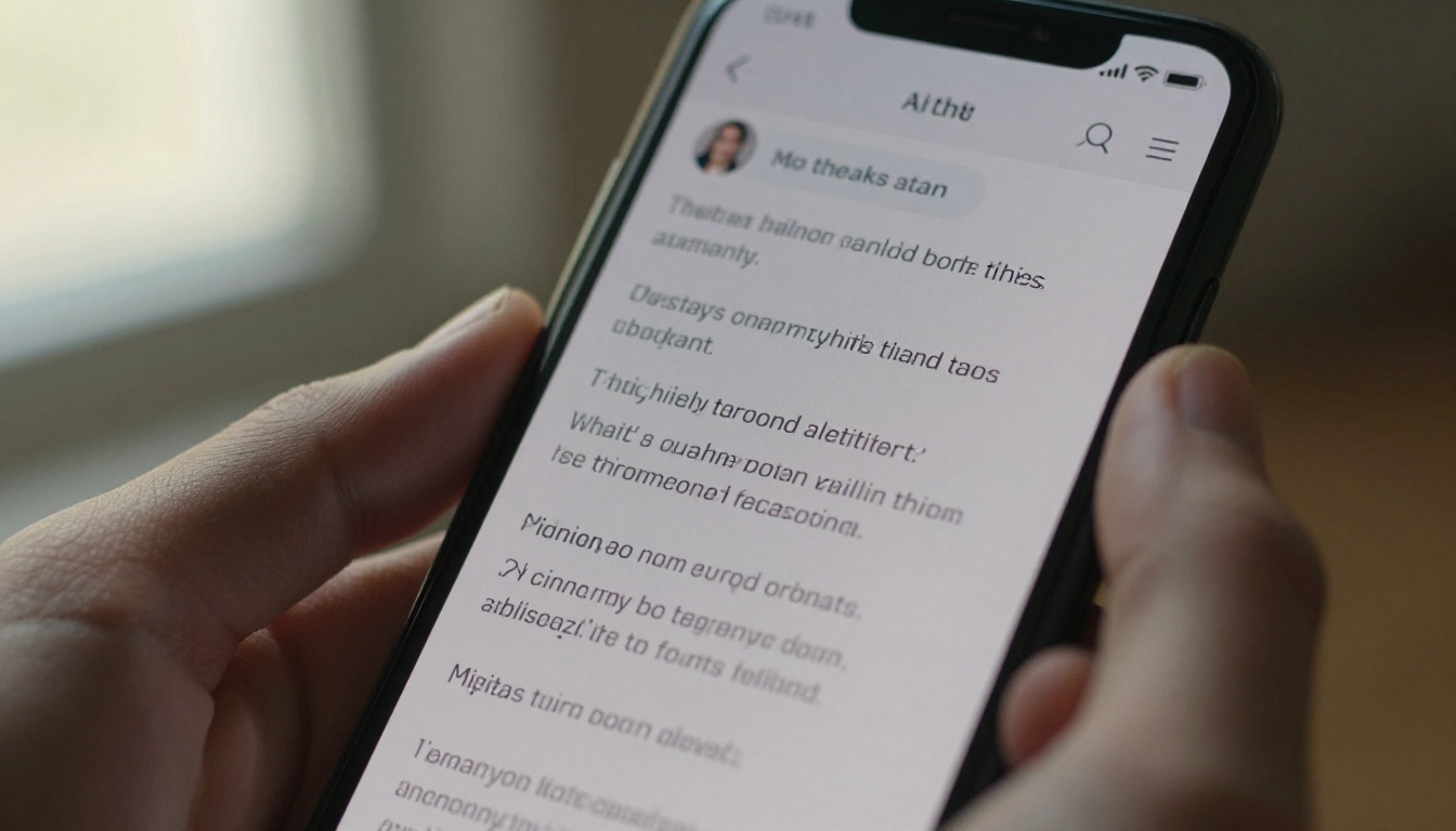 Close-up of a smartphone screen displaying AI chat interface with visible text prompts