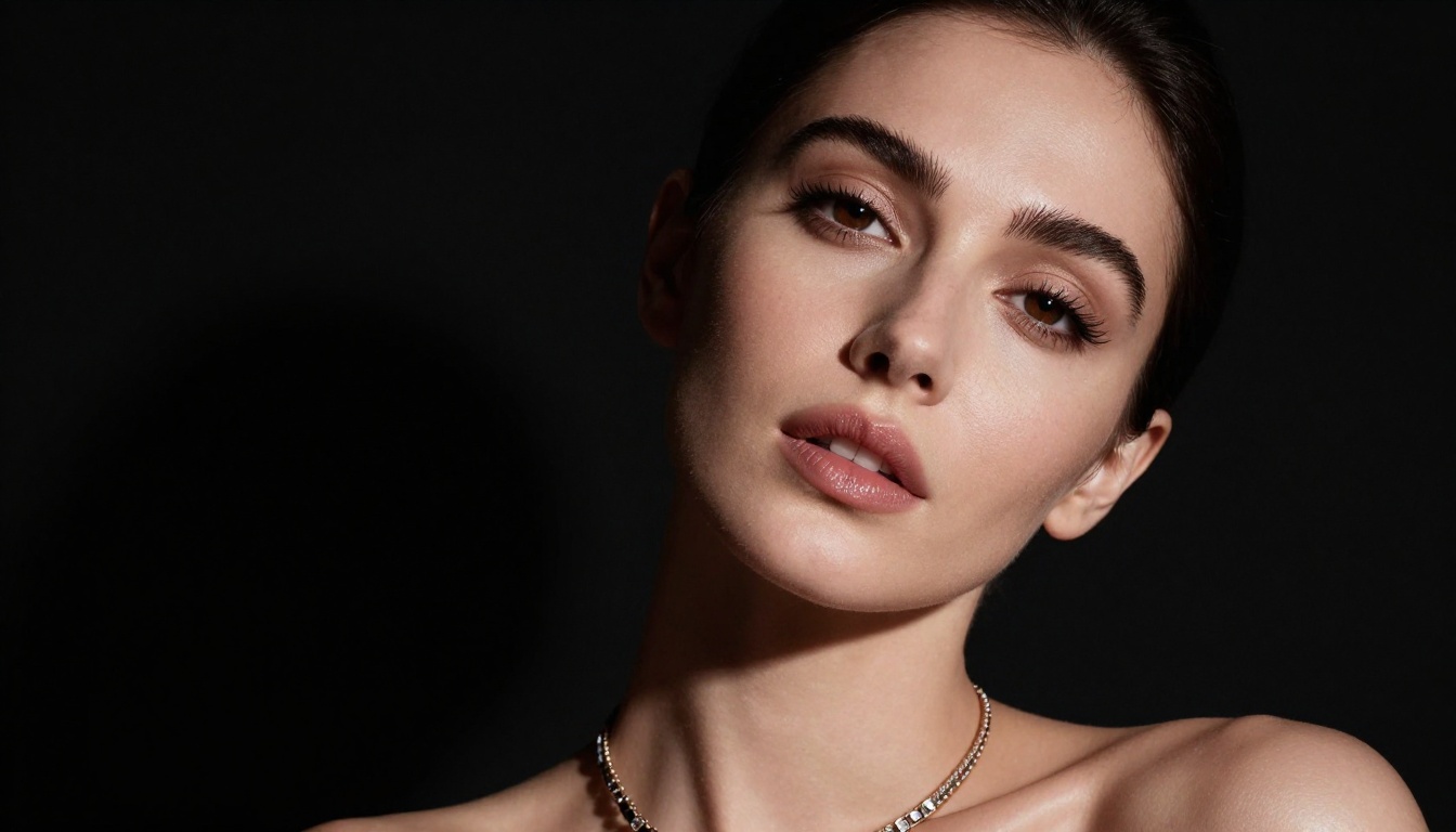 Close-up beauty portrait with dramatic chiaroscuro studio lighting