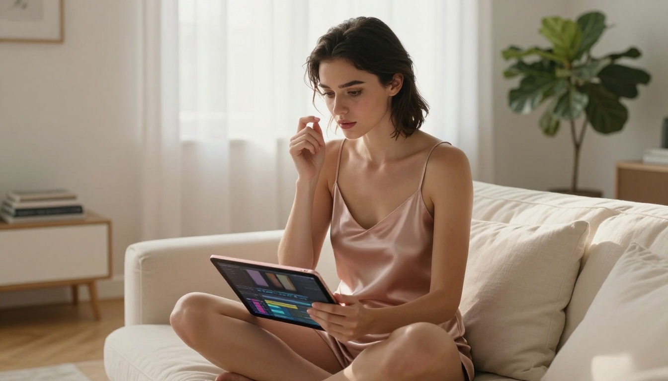 Woman using AI video tools at a modern workstation