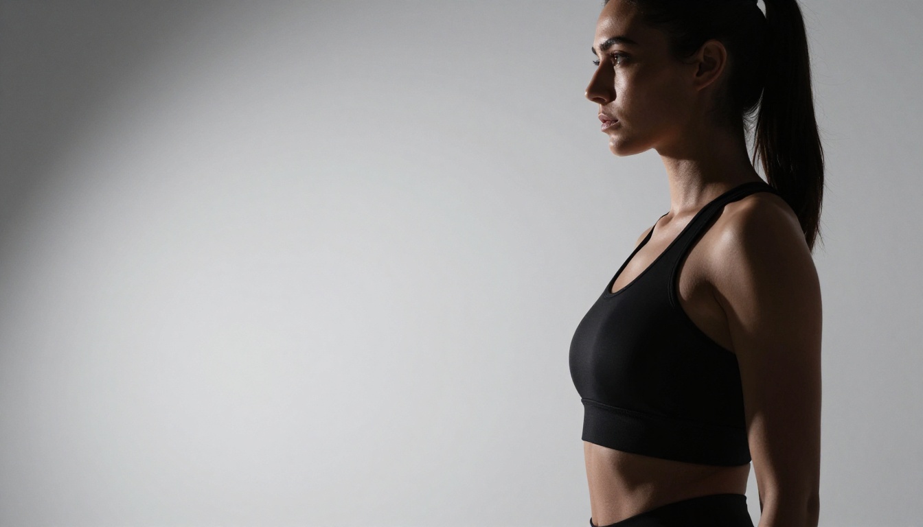 Woman in athletic wear with dramatic studio chiaroscuro lighting