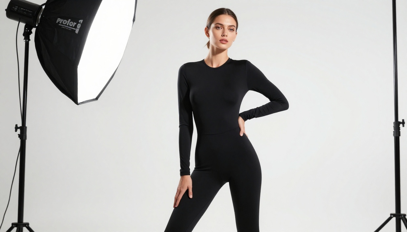 Woman in glamour bodysuit with professional studio lighting