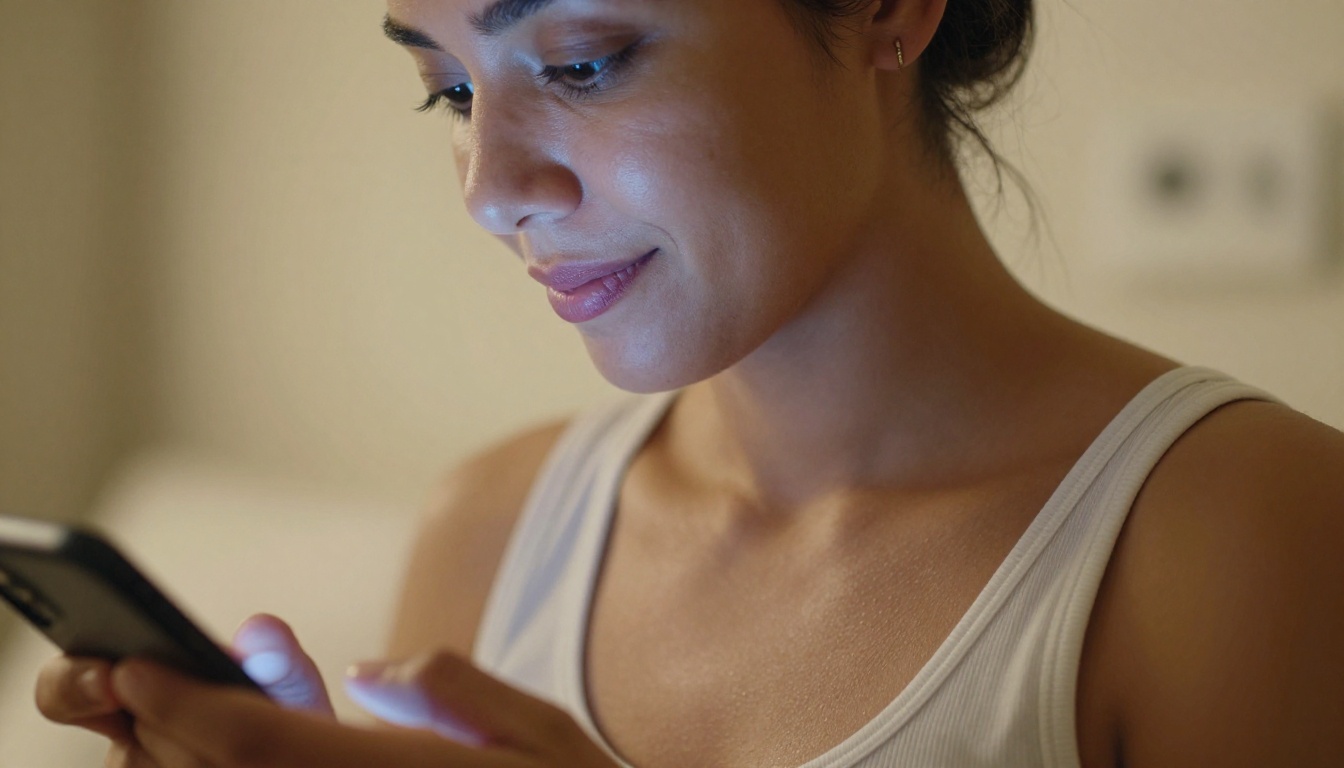 Side profile woman with phone screen glow
