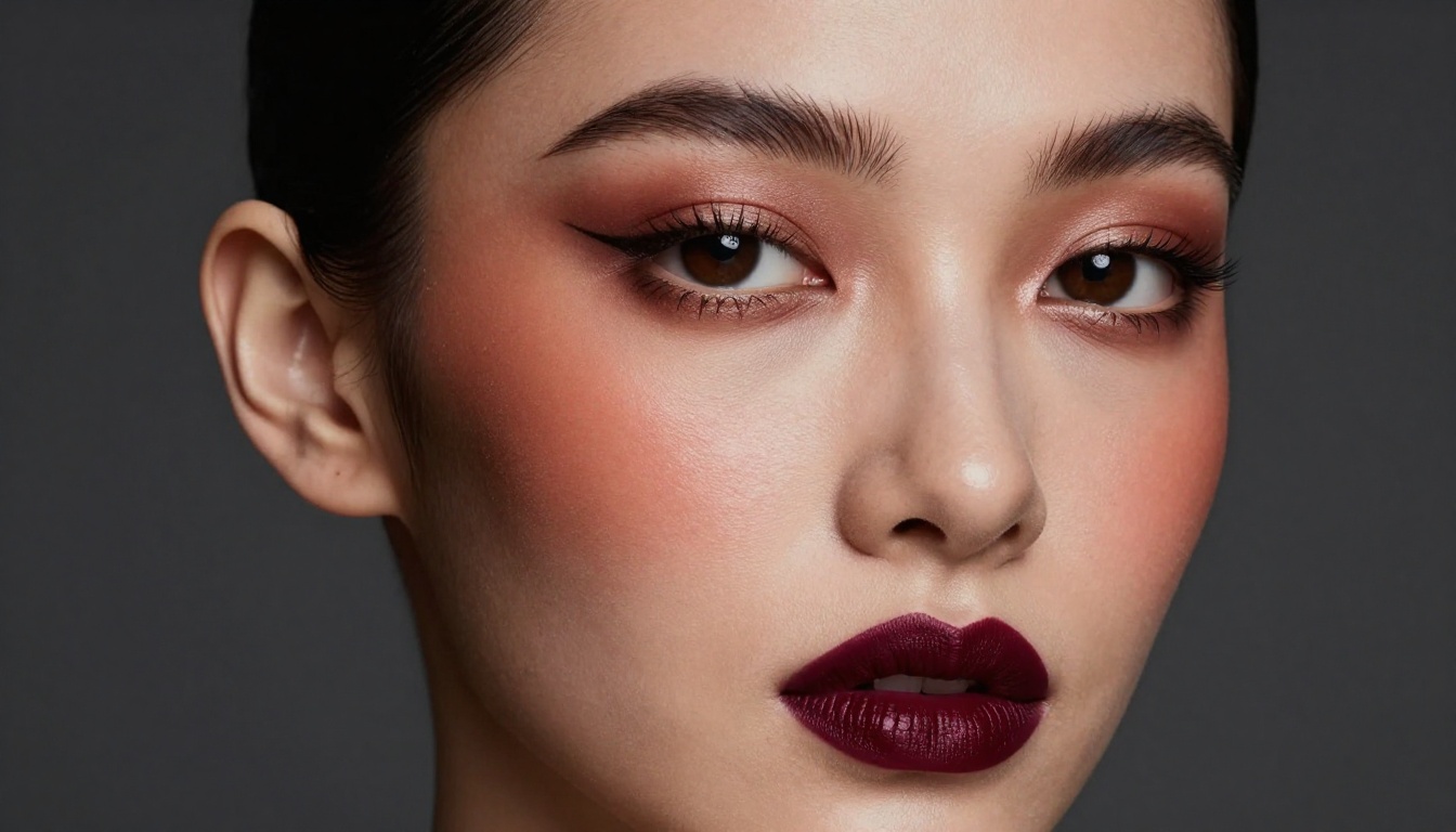 Editorial close-up beauty portrait with dramatic makeup, studio lighting