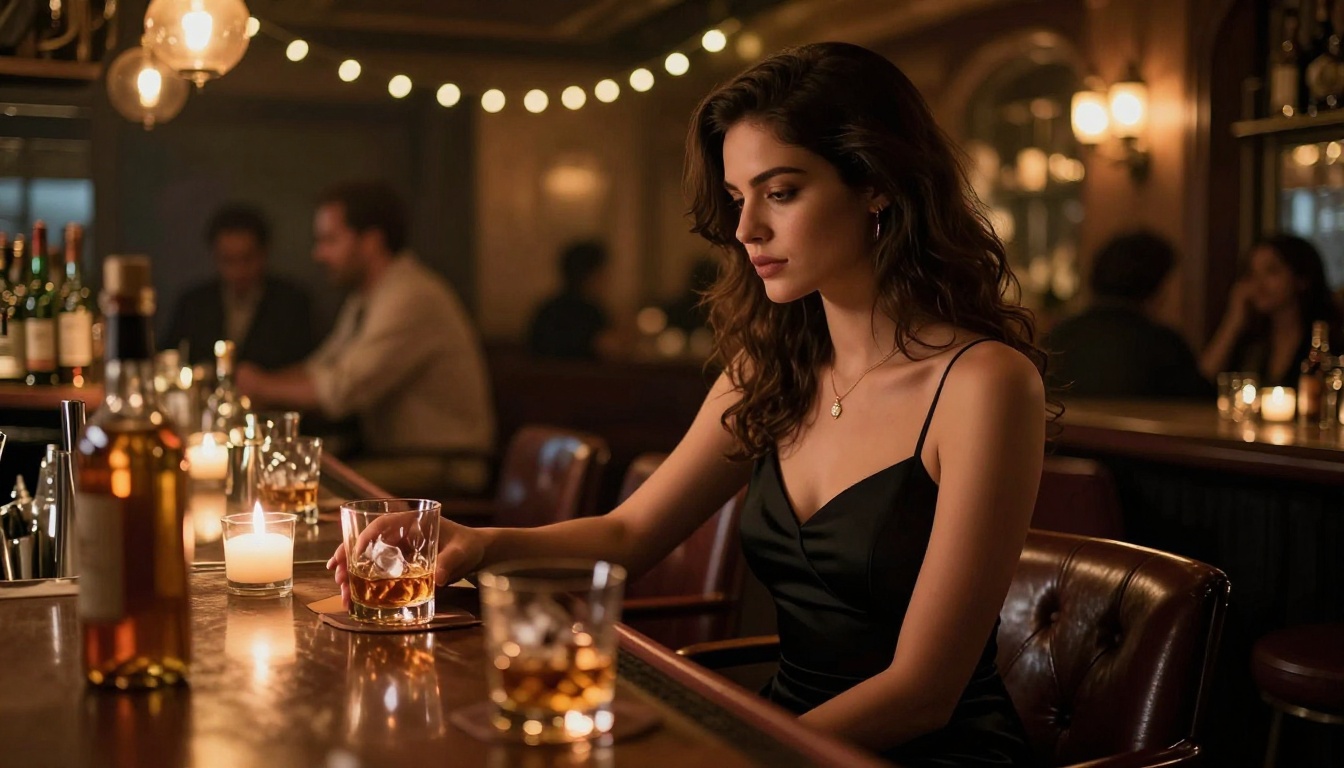 Cinematic low-angle bar composition demonstrating depth of field and rule of thirds framing
