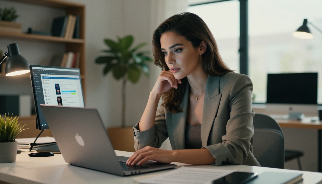 Woman at home office with multiple AI chat interfaces open