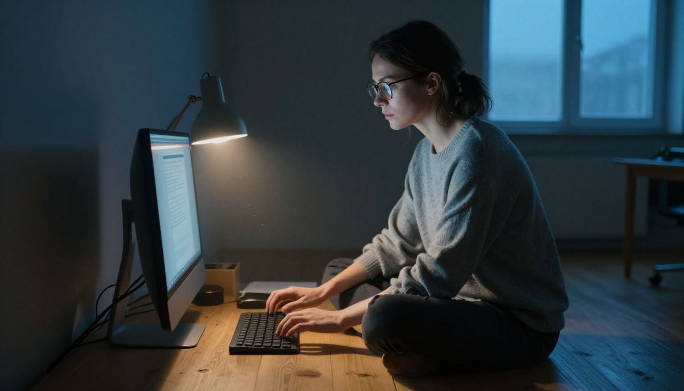 Woman confidently using AI tools in a modern home studio
