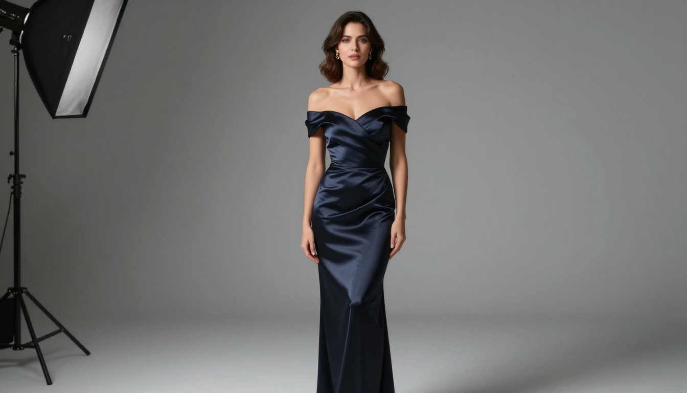 Woman in glamorous dress in studio, professional photography composition
