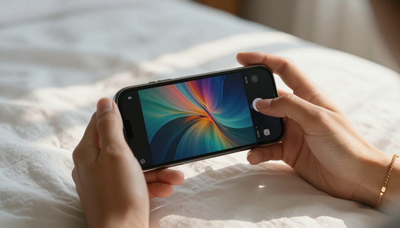 Close-up of woman's hand holding smartphone with AI-generated content on screen