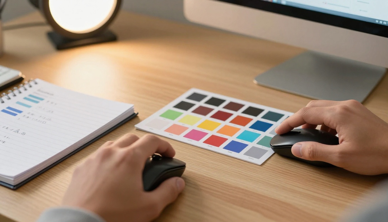 Person selecting brand colors on a desktop computer